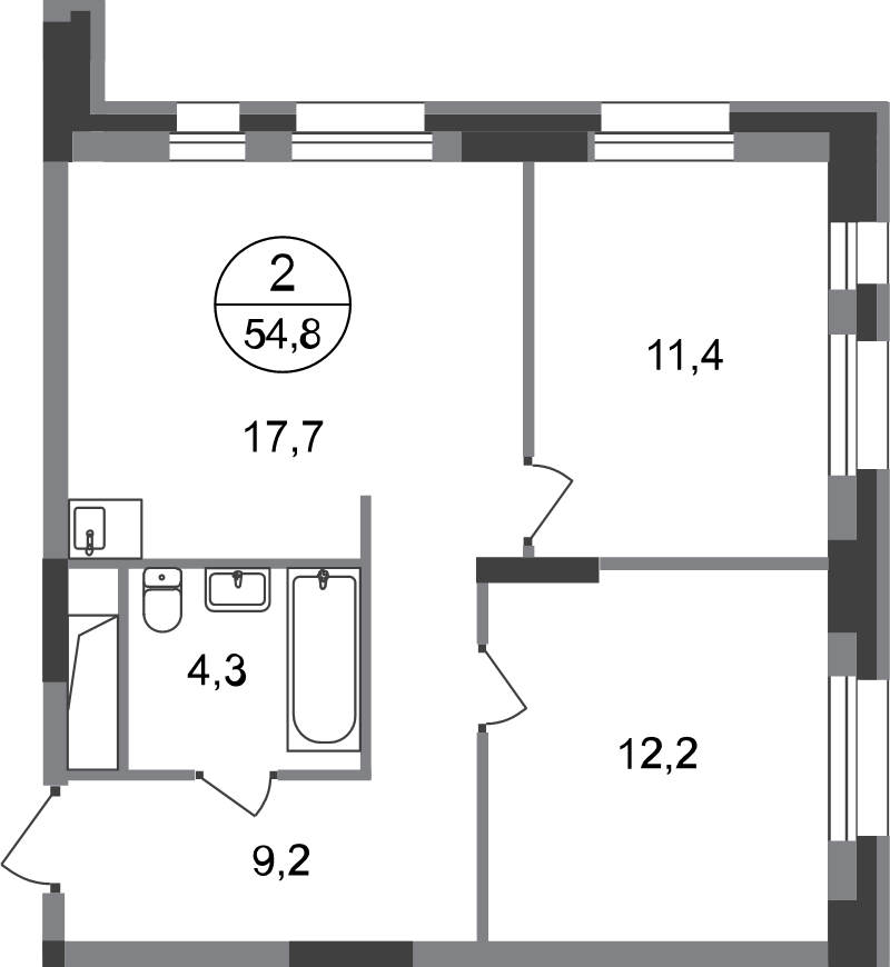 3 ккв (Евро) 54,8 м²
