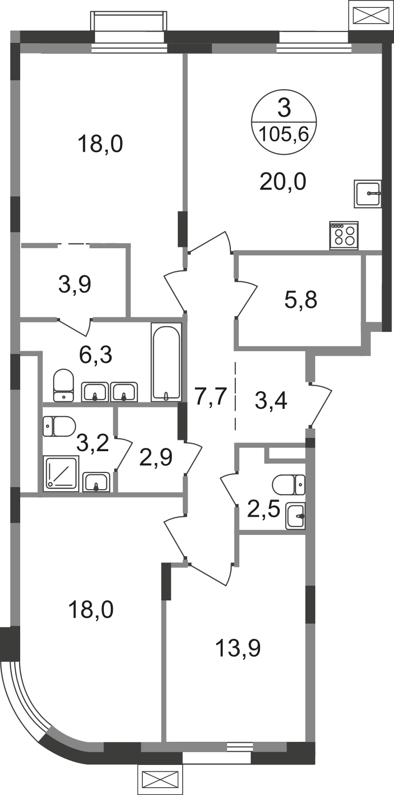 4 ккв (Евро) 105,6 м²