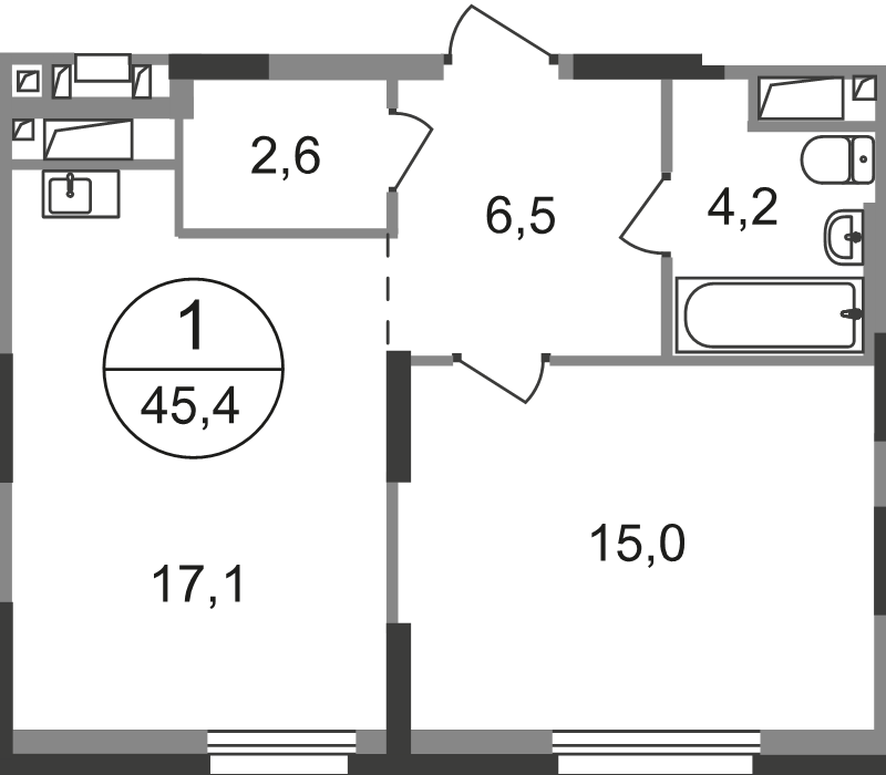 2 ккв (Евро) 45,4 м²