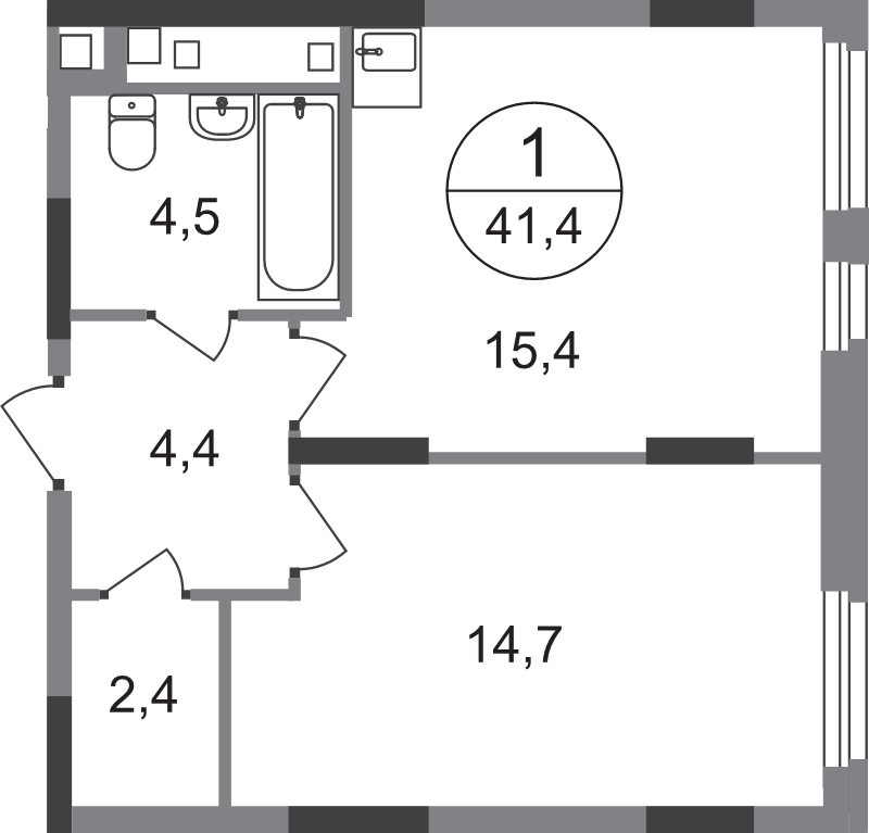 2 ккв (Евро) 41,4 м²