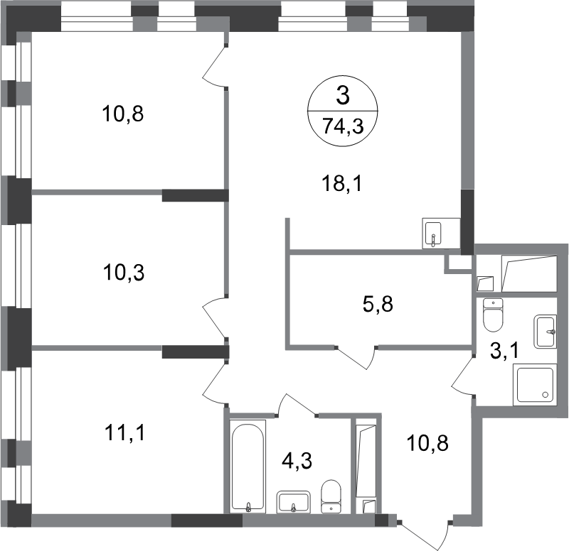 4 ккв (Евро) 74,3 м²