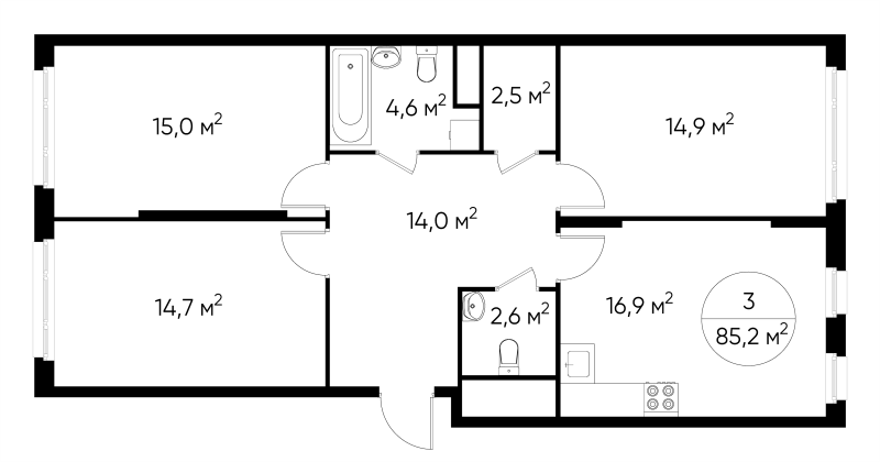 4 ккв (Евро) 85,2 м²