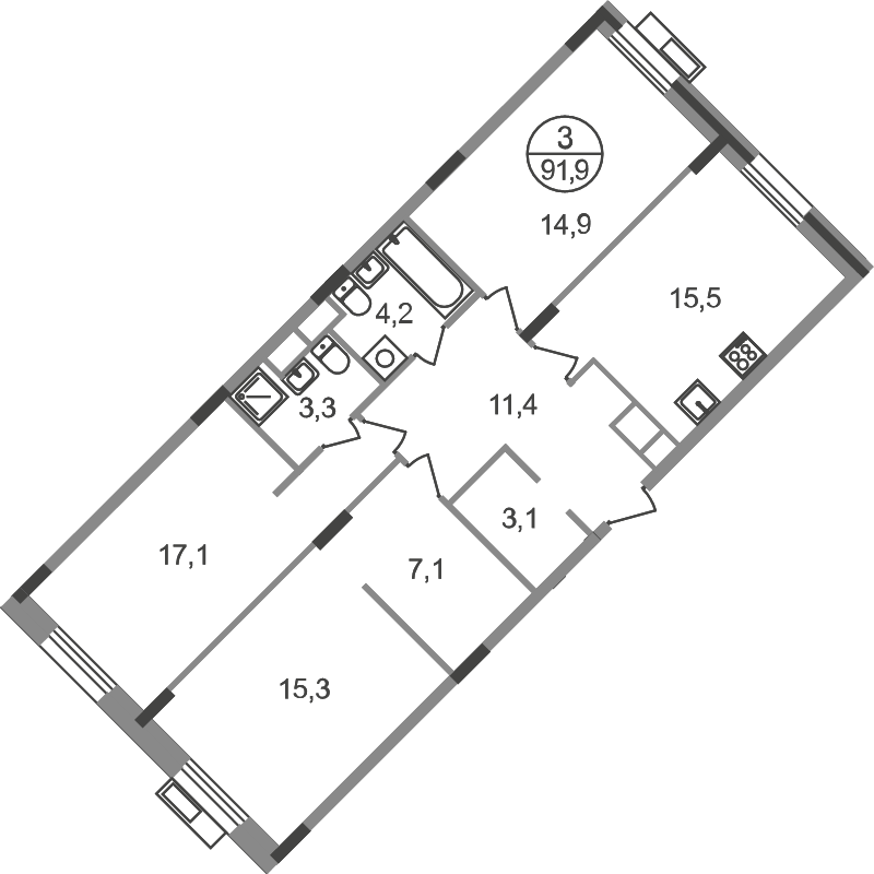 4 ккв (Евро) 91,9 м²