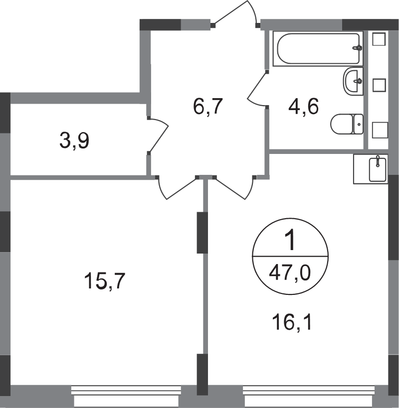 2 ккв (Евро) 47 м²
