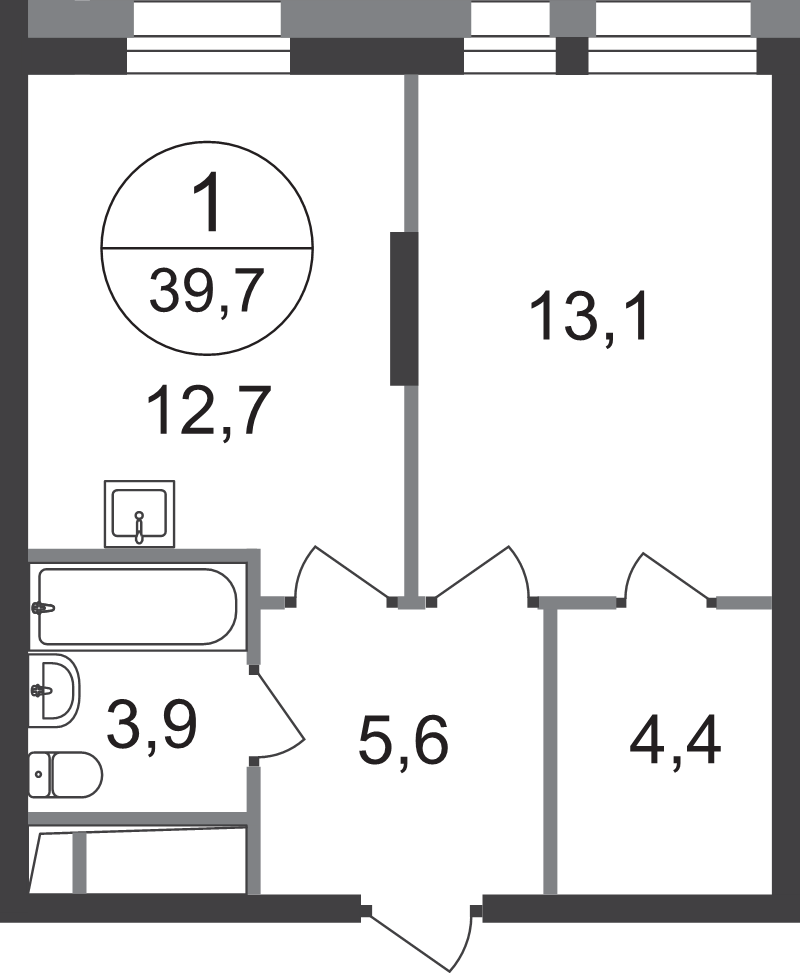 1 ккв 39,7 м²