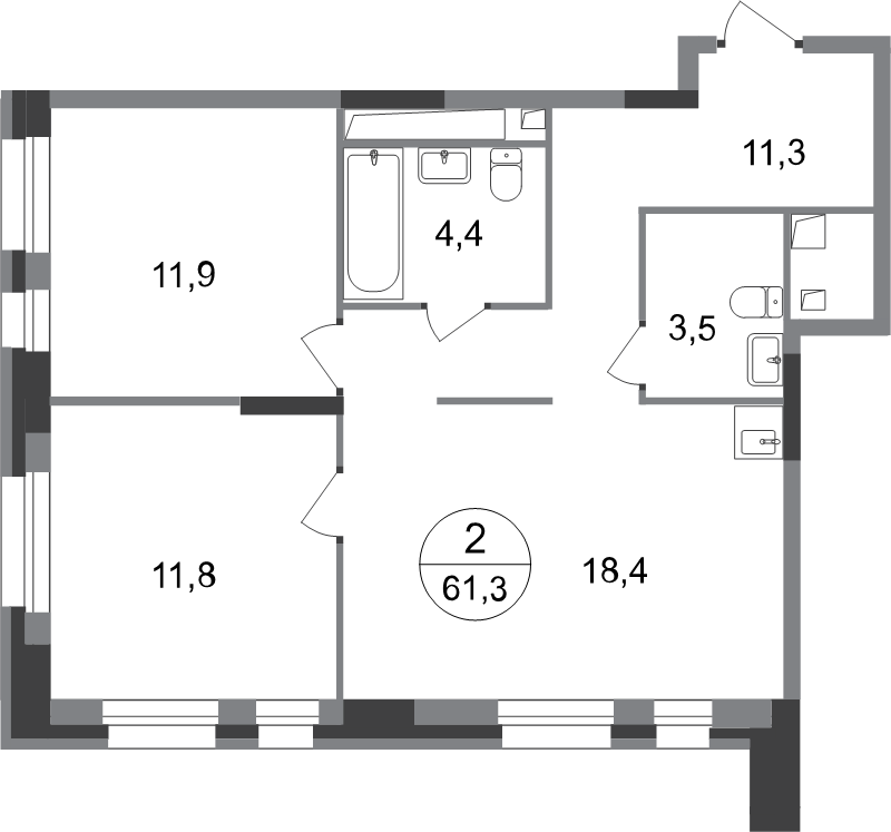 3 ккв (Евро) 61,3 м²