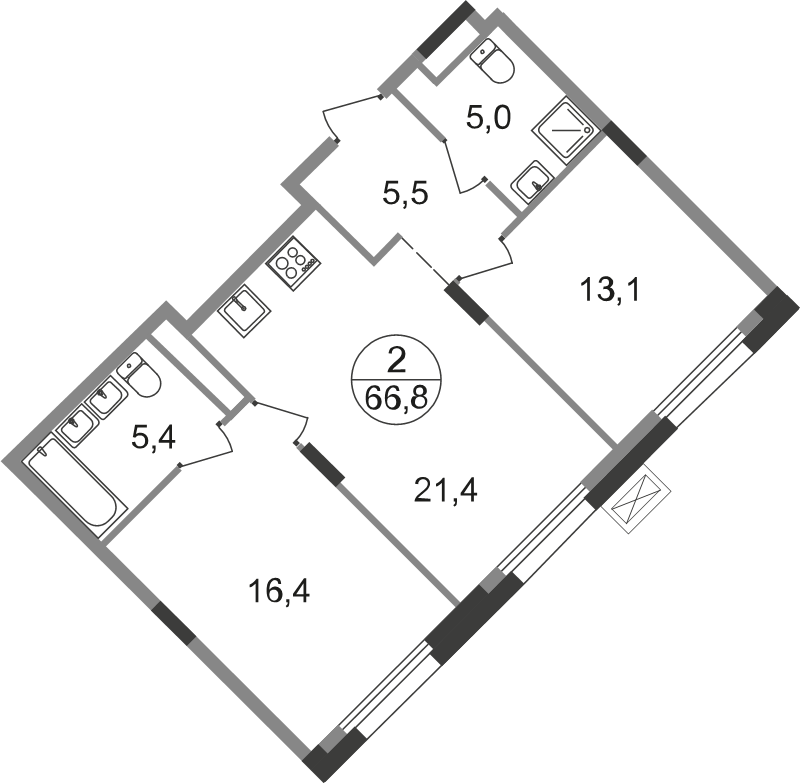 3 ккв (Евро) 66,8 м²