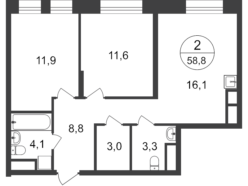 3 ккв (Евро) 57 м²