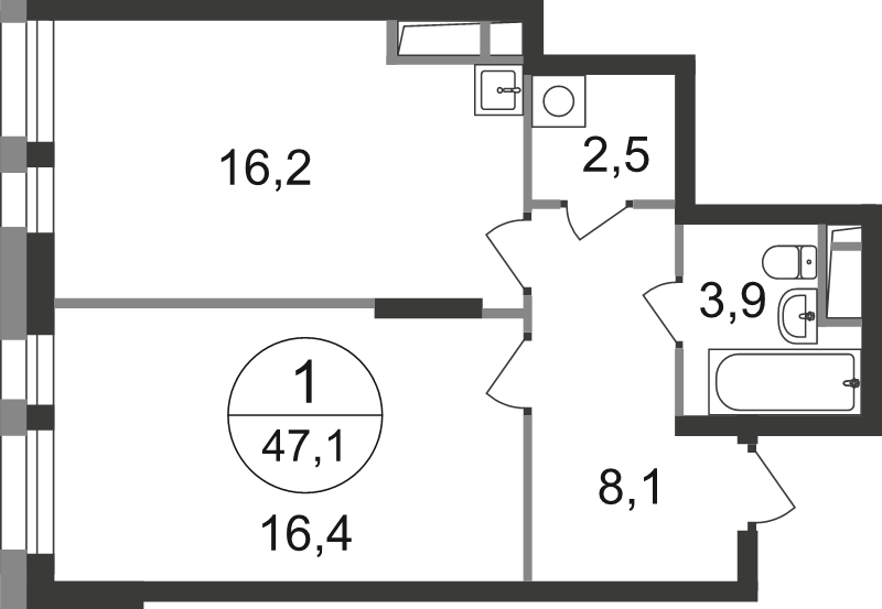2 ккв (Евро) 47,1 м²