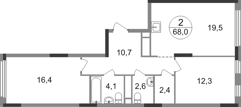 3 ккв (Евро) 68 м²