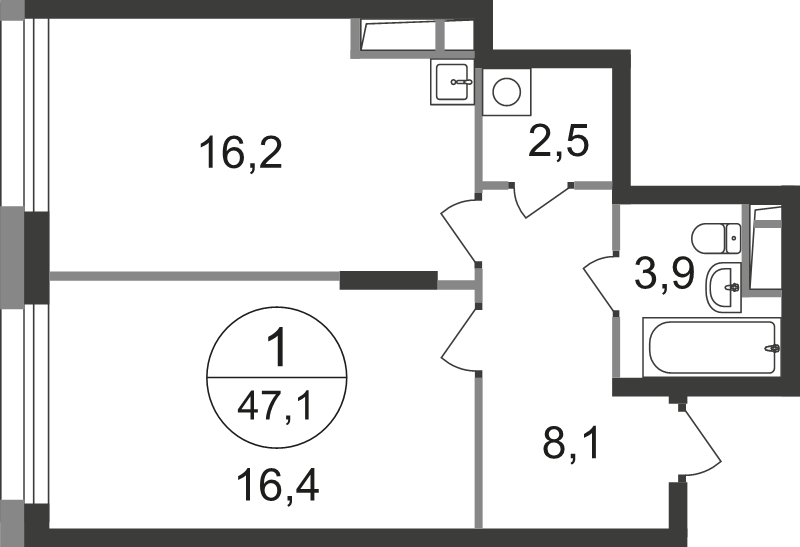 2 ккв (Евро) 47,1 м²