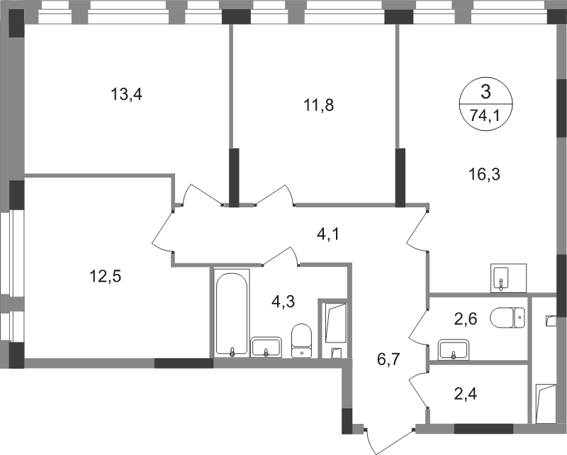 4 ккв (Евро) 74,1 м²