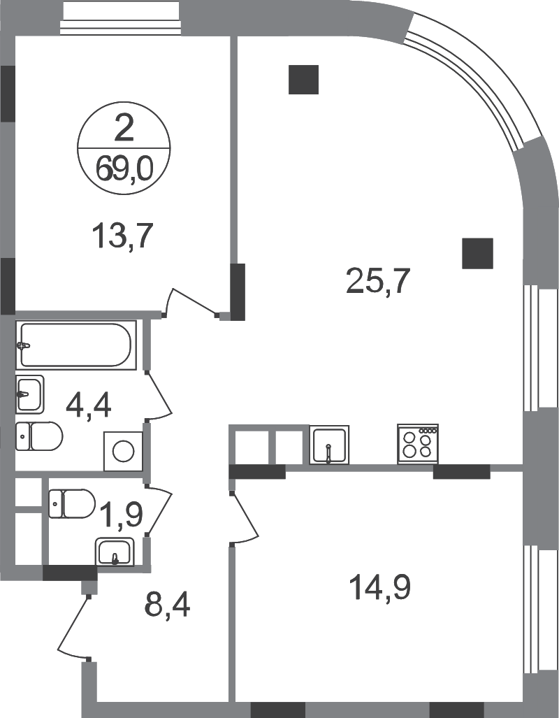 3 ккв (Евро) 69 м²