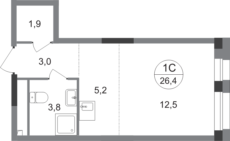 Студия 26,4 м²