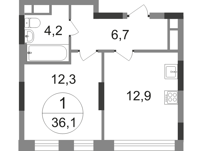1 ккв 35,9 м²