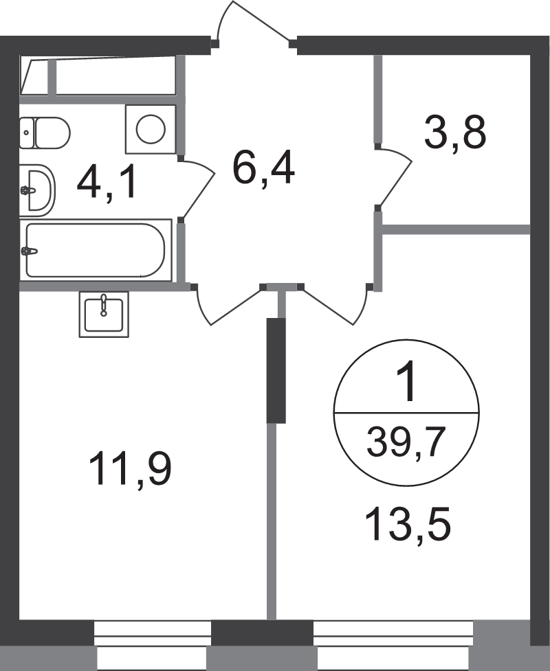 1 ккв 39,7 м²