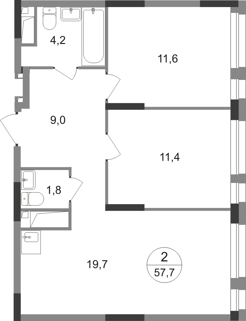 3 ккв (Евро) 57,7 м²