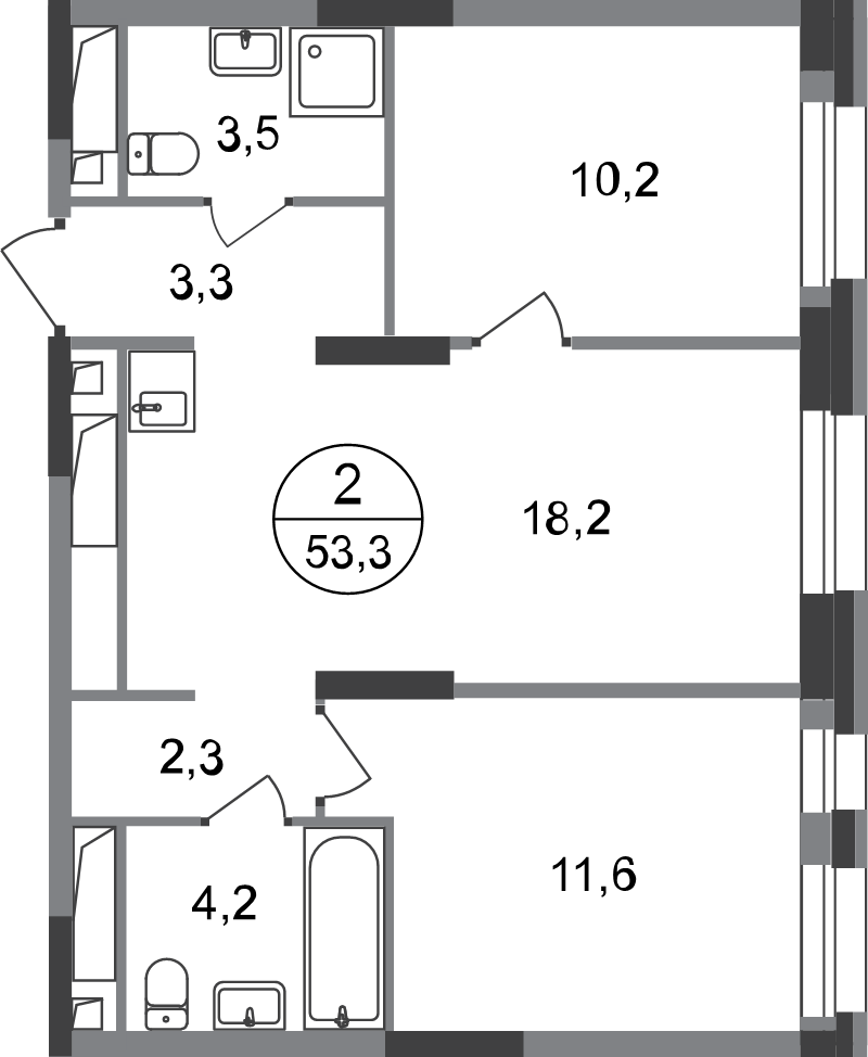 3 ккв (Евро) 53,3 м²