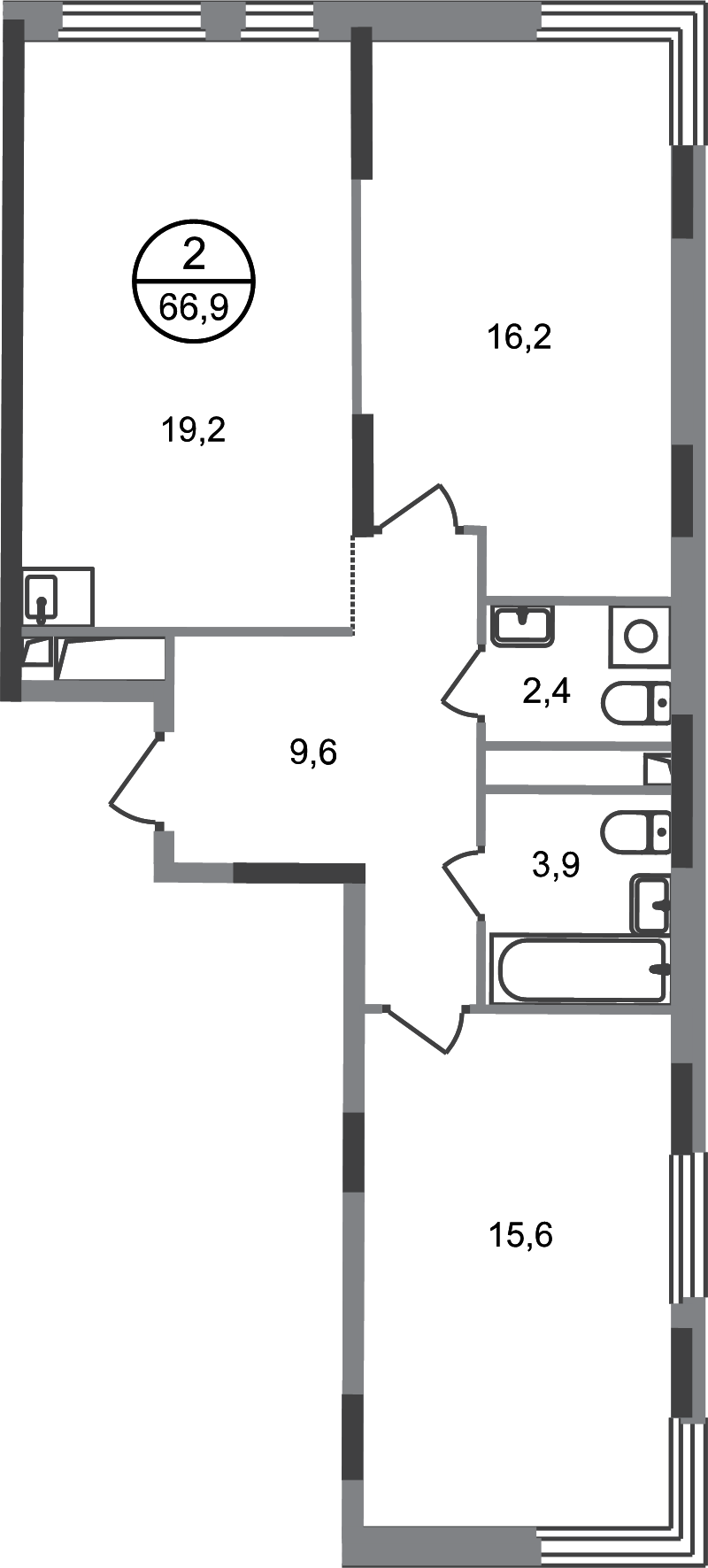 3 ккв (Евро) 66,9 м²