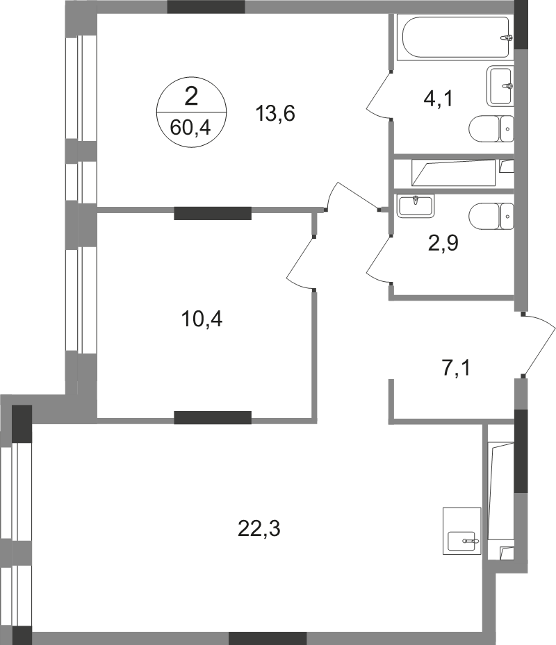 3 ккв (Евро) 60,4 м²