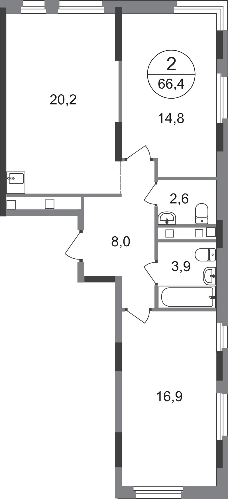 3 ккв (Евро) 66,4 м²