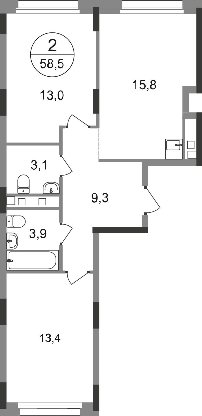 3 ккв (Евро) 58,5 м²