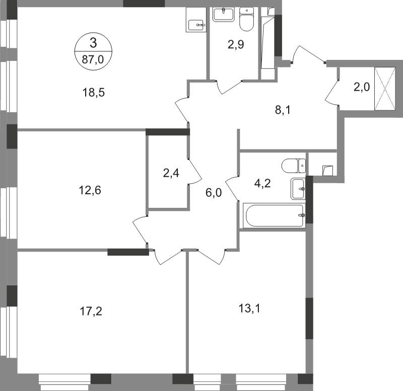 4 ккв (Евро) 87 м²