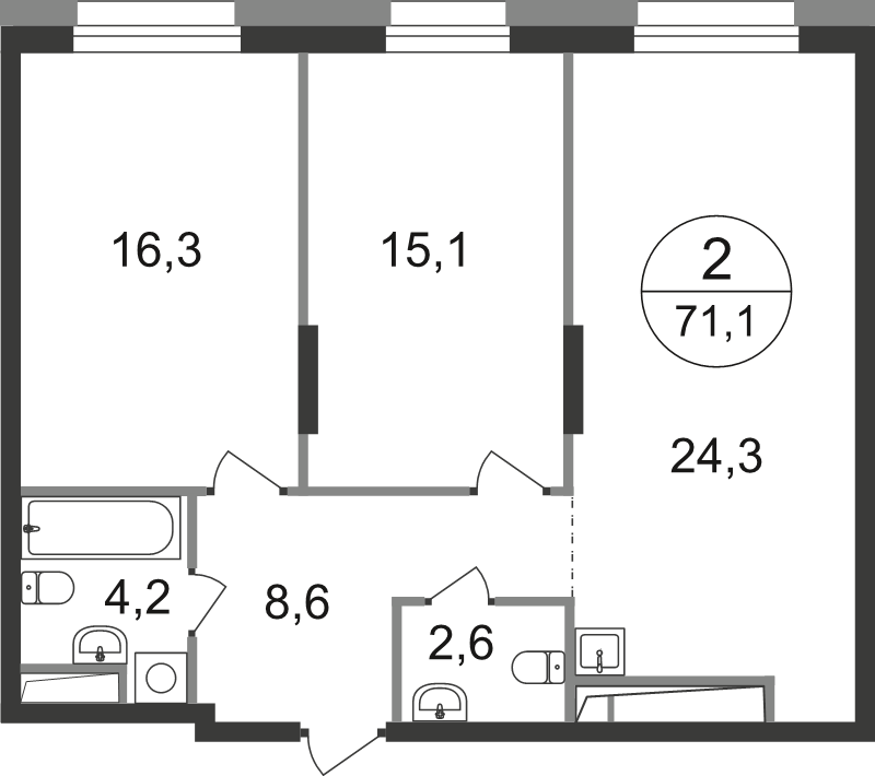 3 ккв (Евро) 71,1 м²
