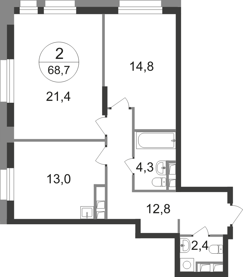 2 ккв 68,7 м²