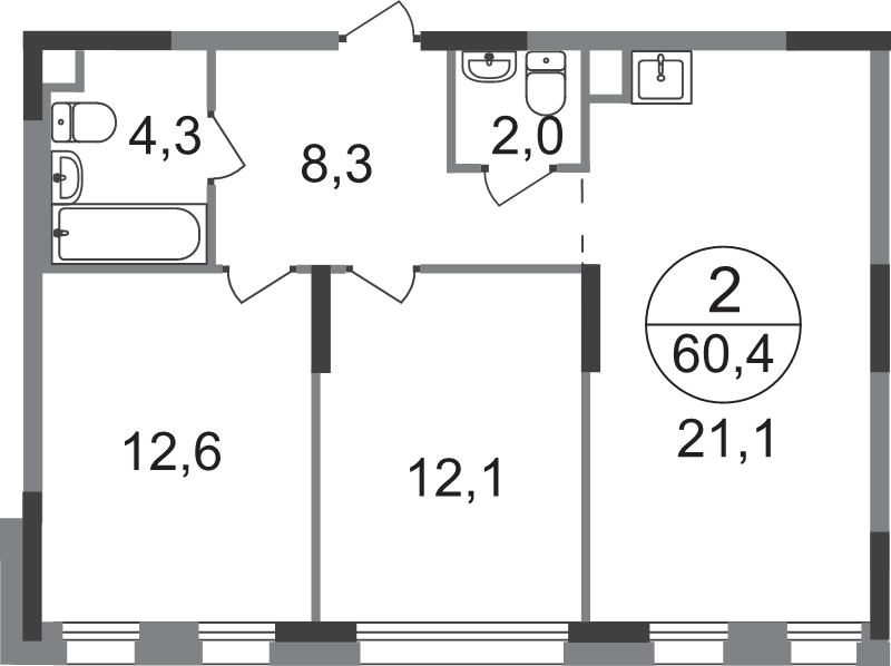 3 ккв (Евро) 60,4 м²