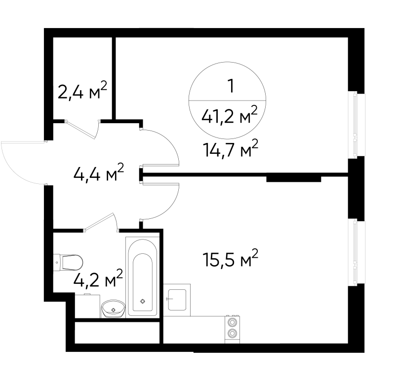 2 ккв (Евро) 41,2 м²