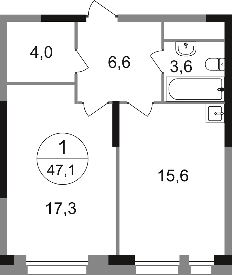 2 ккв (Евро) 47,1 м²