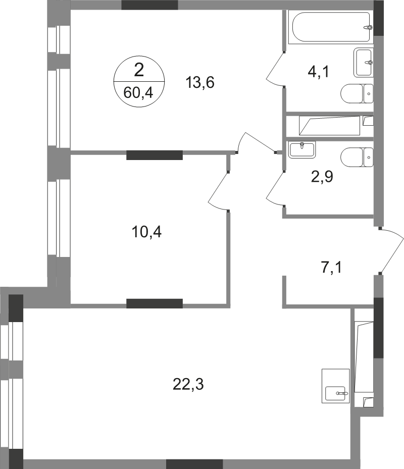 3 ккв (Евро) 60,4 м²