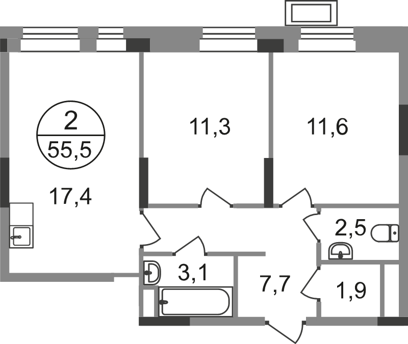 3 ккв (Евро) 55,5 м²