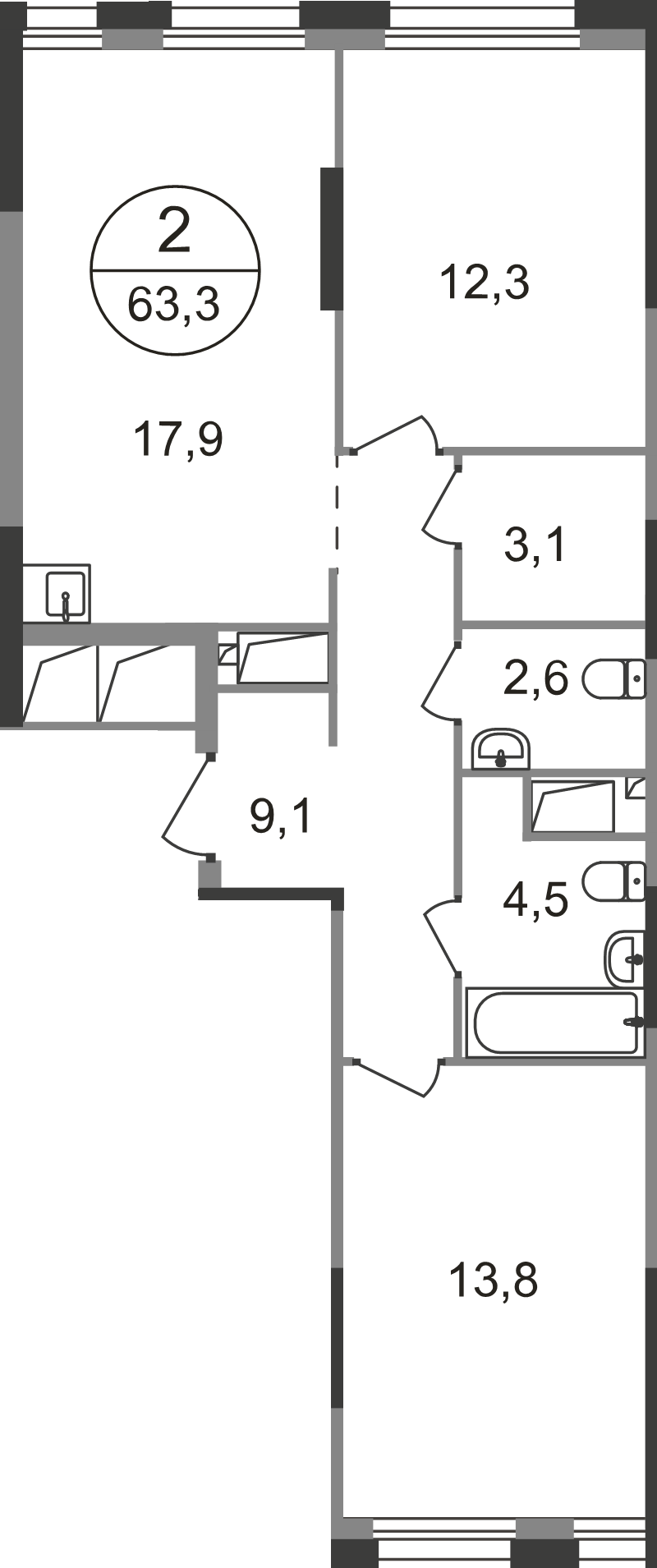 3 ккв (Евро) 63,3 м²