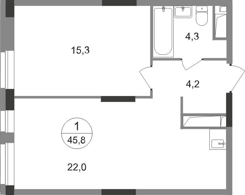 2 ккв (Евро) 45,8 м²