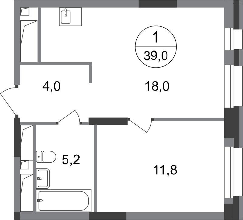 2 ккв (Евро) 39 м²