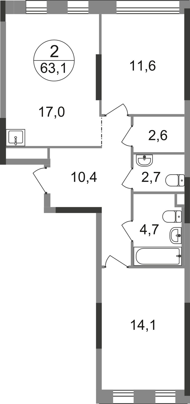 3 ккв (Евро) 63,1 м²