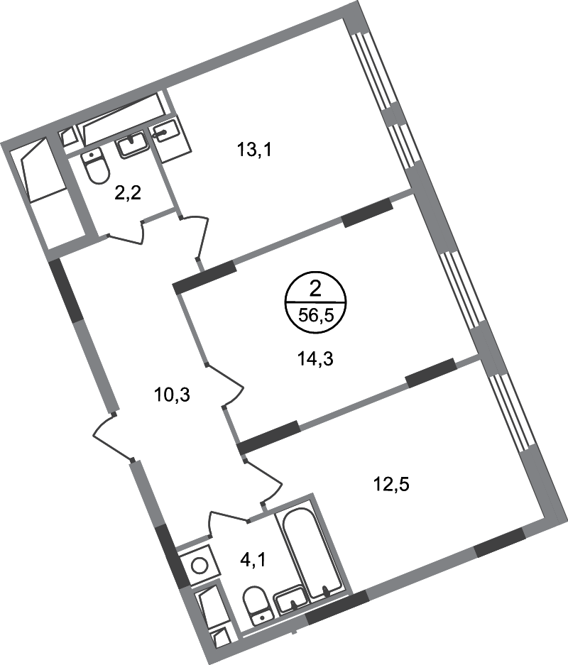 2 ккв 56,5 м²