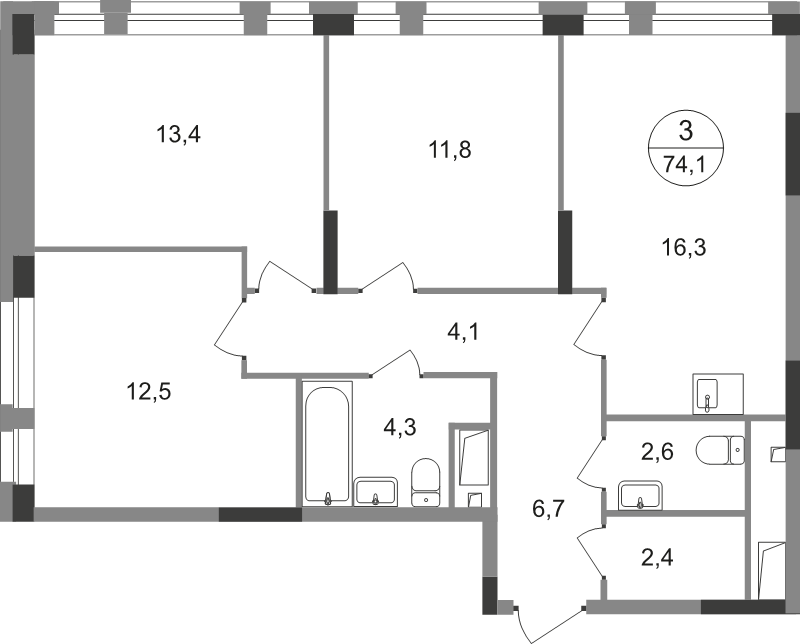 4 ккв (Евро) 74,1 м²