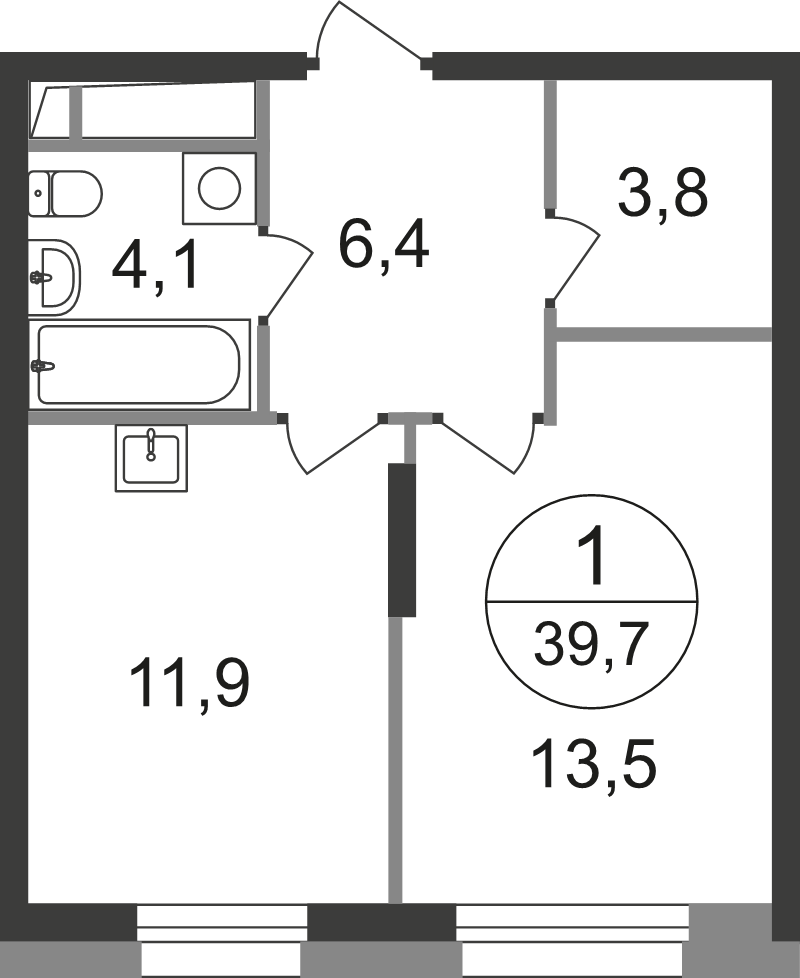 1 ккв 39,7 м²