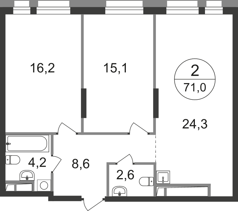 3 ккв (Евро) 71 м²