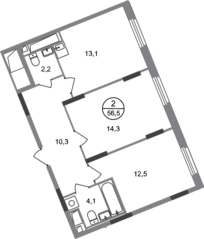 2 ккв 56,5 м²