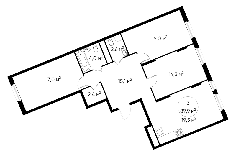 4 ккв (Евро) 89,9 м²