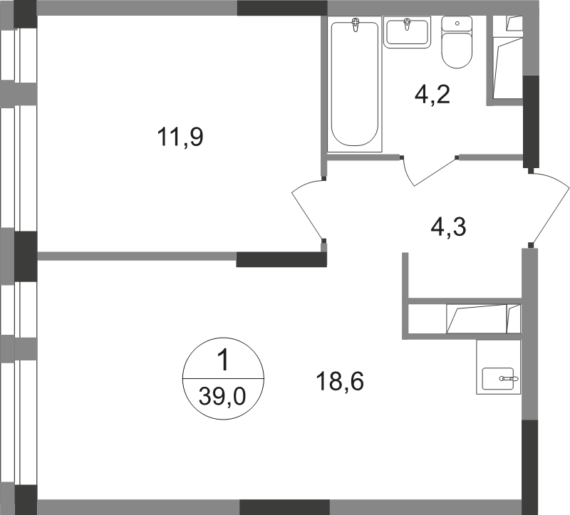 2 ккв (Евро) 39 м²