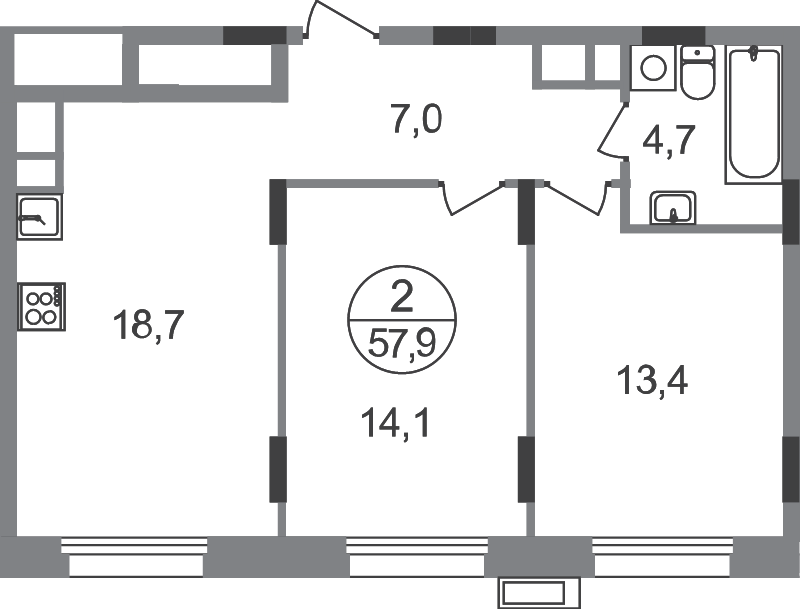 3 ккв (Евро) 57,9 м²