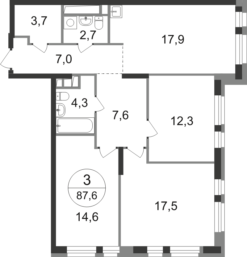 4 ккв (Евро) 87,6 м²