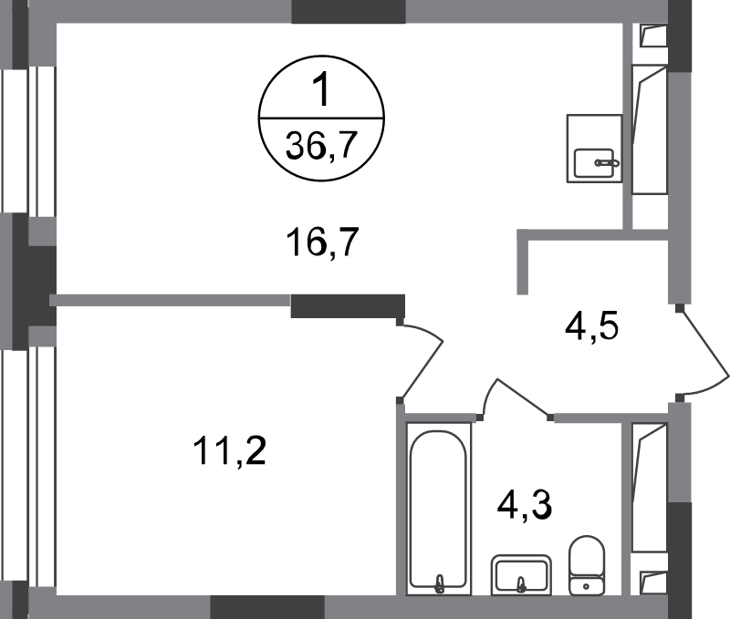 2 ккв (Евро) 36,7 м²