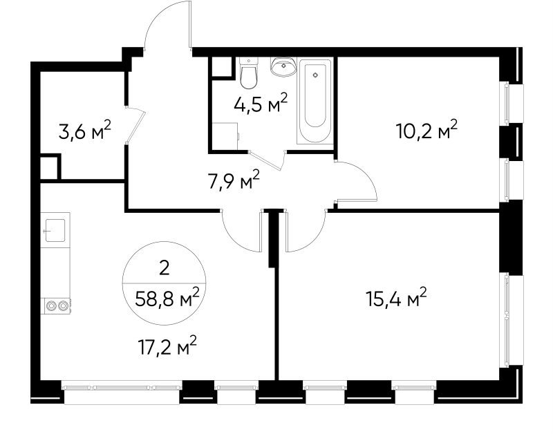3 ккв (Евро) 58,8 м²