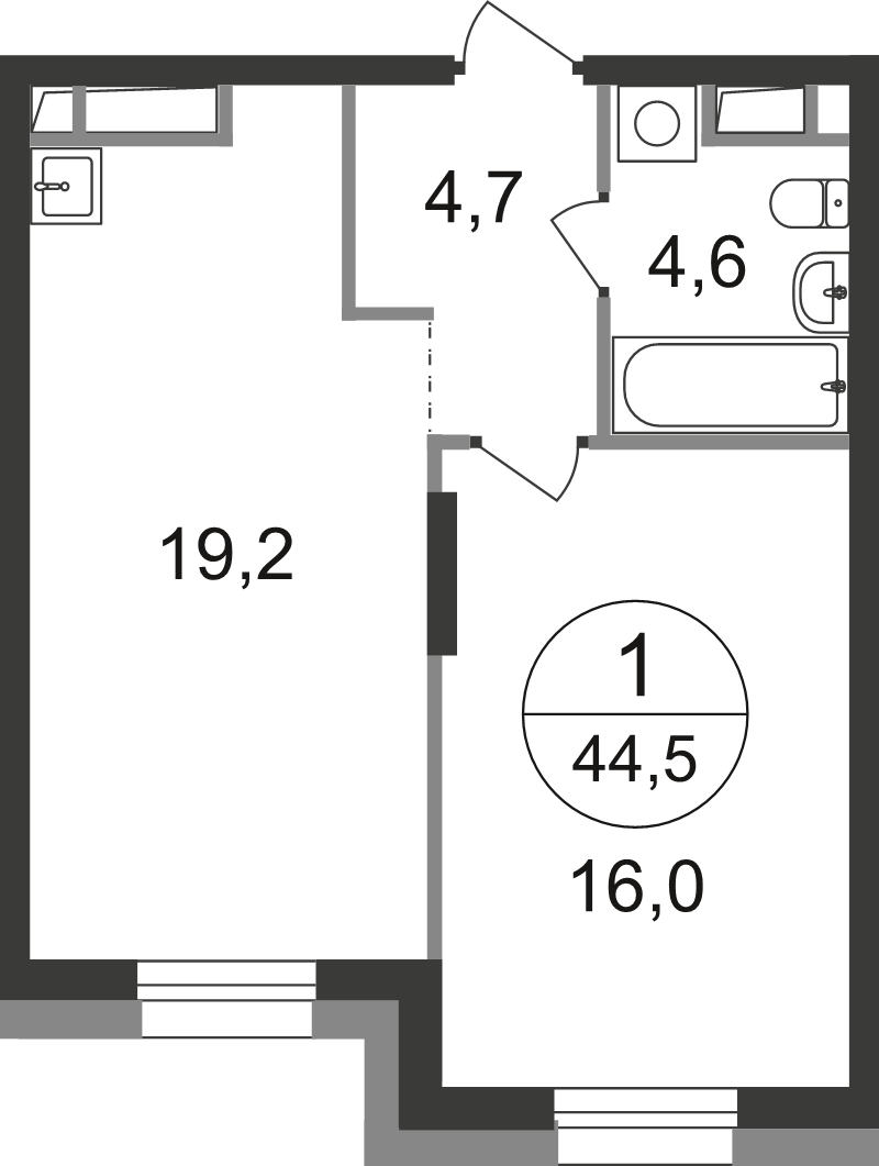 2 ккв (Евро) 44,5 м²